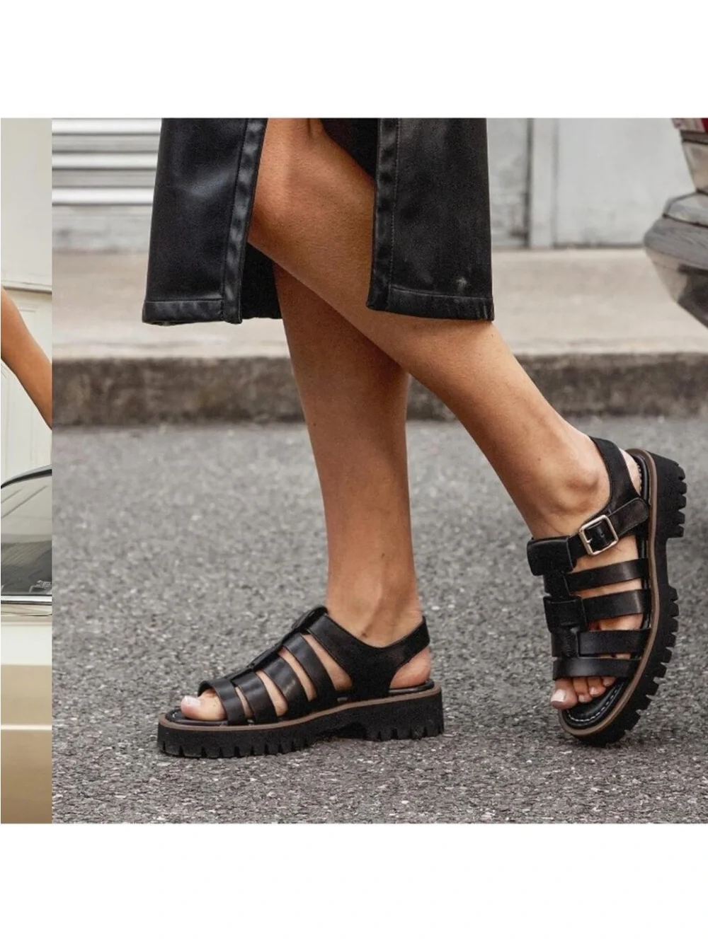 Women's Black Chunky Gladiator Open Toe Leather Platform Fisherman Sandal Shoes